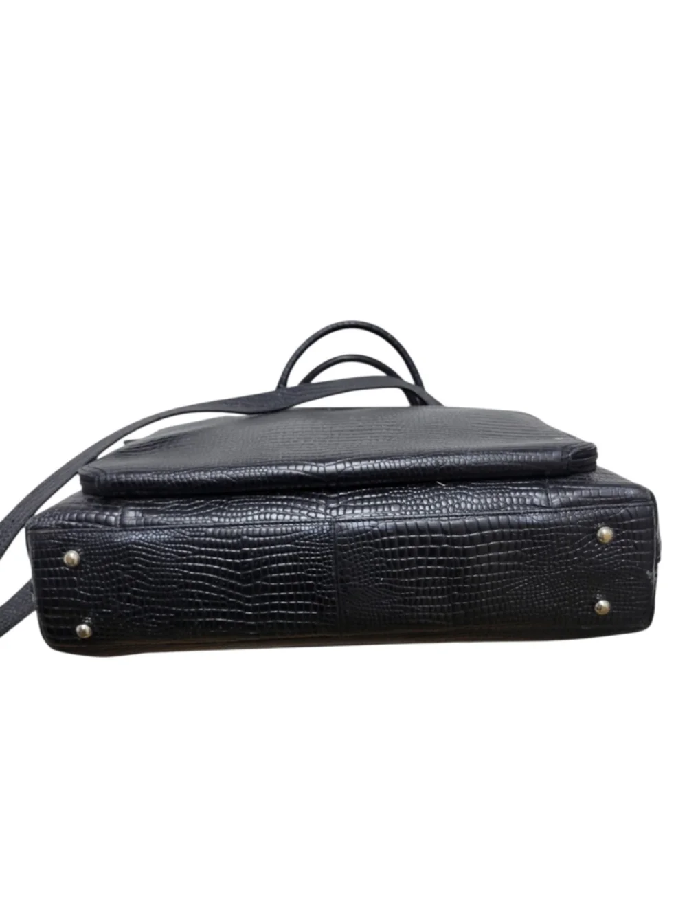 Levenger Crocodile Embossed Genuine Leather Messenger Briefcase Crossbody Bag